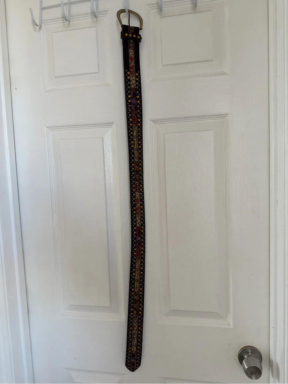 Y2K Boho Studded Rhinestone Tapestry Wide Belt Brown Size M